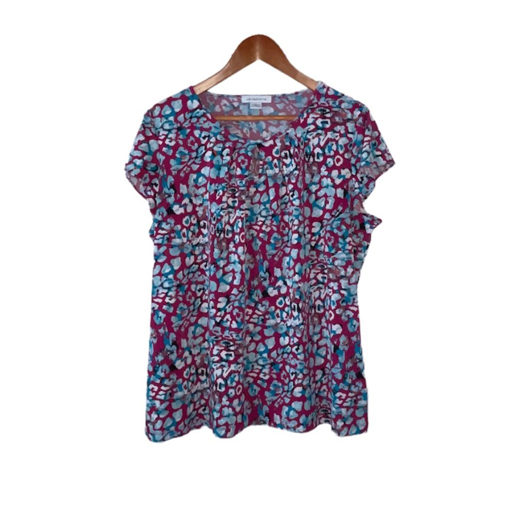 Liz Claiborne Pink/Multi Color Cap Sleeve Blouse Size XL